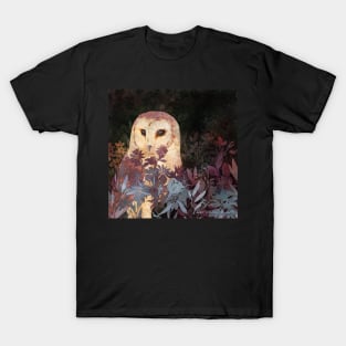 Barn Owl in Flower Field Night T-Shirt